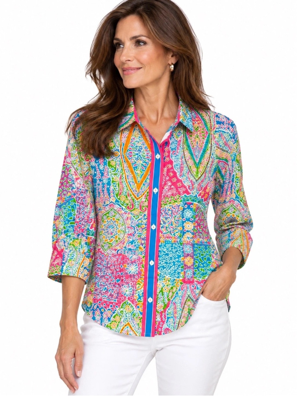 Gretchen Scott Boyfriend Shirt Grand Bazaar Brights 100% Cotton Size Small NWT